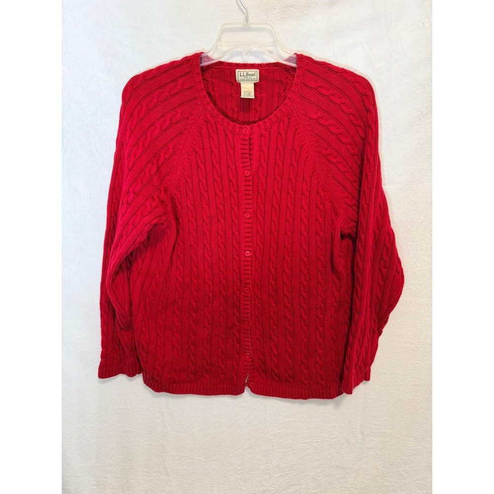 LL Bean Womens Red Cable Knit Cotton Button Front Cardigan Sweater 2X-REG 0FPR6